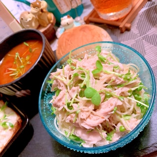 鶏ささ身と豆苗の胡麻マヨカッペリーニ